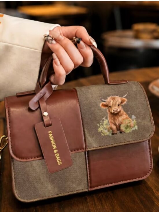 Handbags - Highland Cow Faux Leather Crossbody